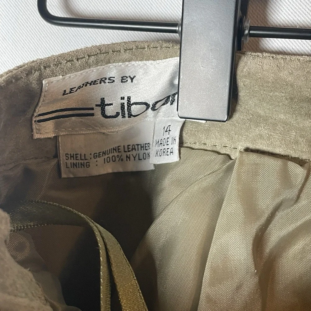 Vintage 90s Leathers By‎ Tibor Tan Leather Midi Skirt Pencil High Waisted 14